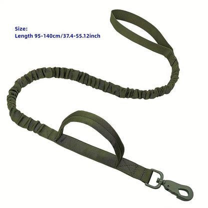 Retractable dog leash for large breeds with ergonomic handle, shown in black, green, and khaki.