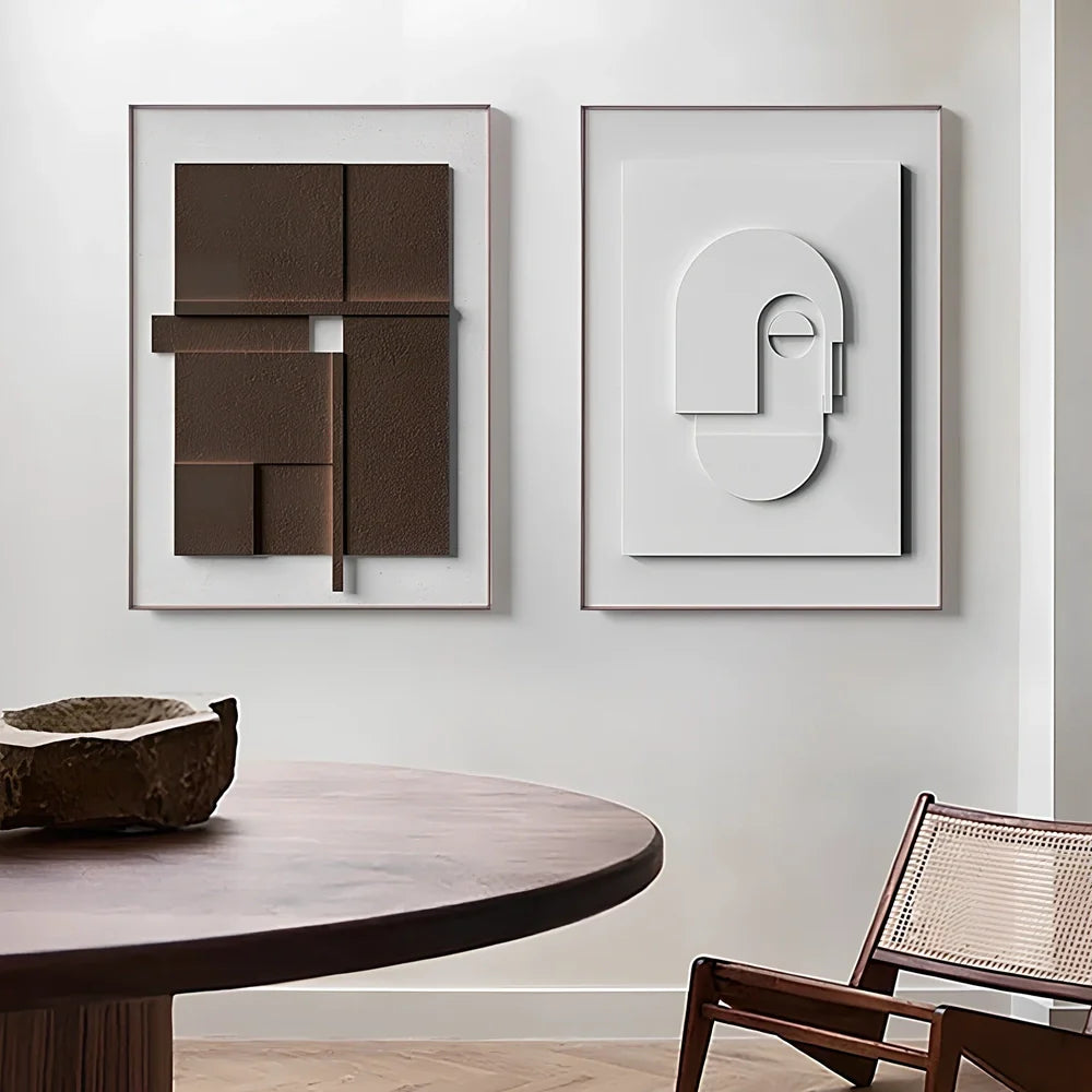 Geometric abstract canvas painting on knotless pine wood frame in modern style with spray-painted patterns