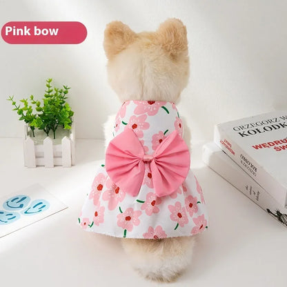 Ultra-thin polyester pet dress with floral butterfly bow decoration for dogs and cats