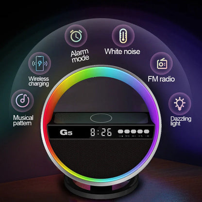2024 Multifunction RGB Night Light with Wireless Charger and Bluetooth Speaker in white