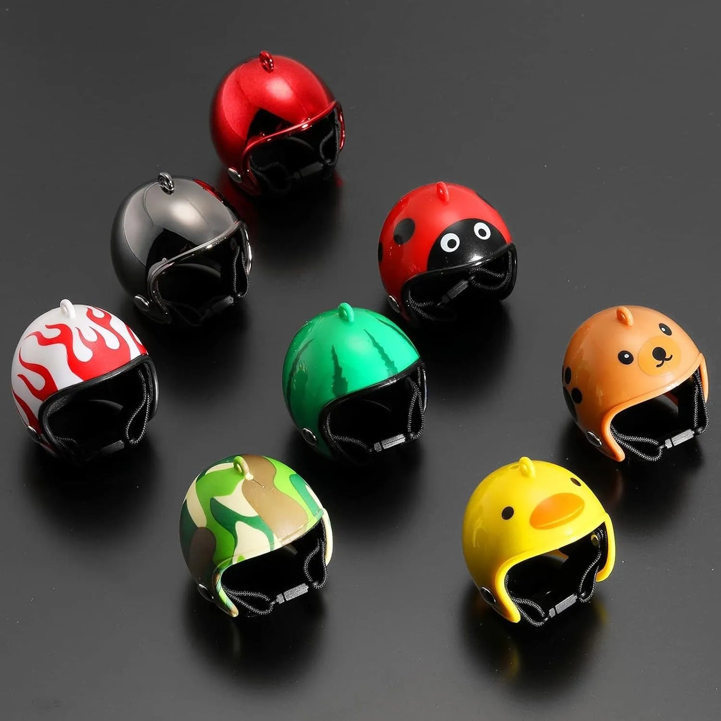 Small adjustable pet helmet for chickens and birds with sponge lining in various costume designs