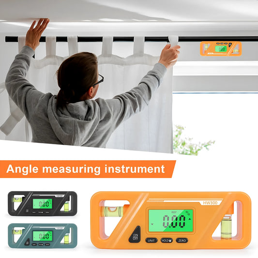 Digital magnetic inclinometer level gauge showing angle readout on its display.