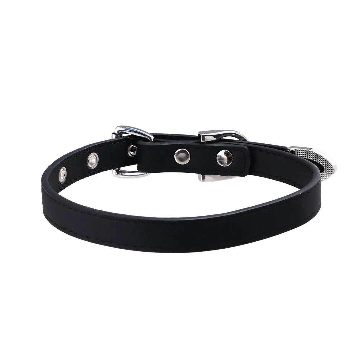 Black geometric cowhide leather collar with alloy pendant and adjustable 41-50cm fit