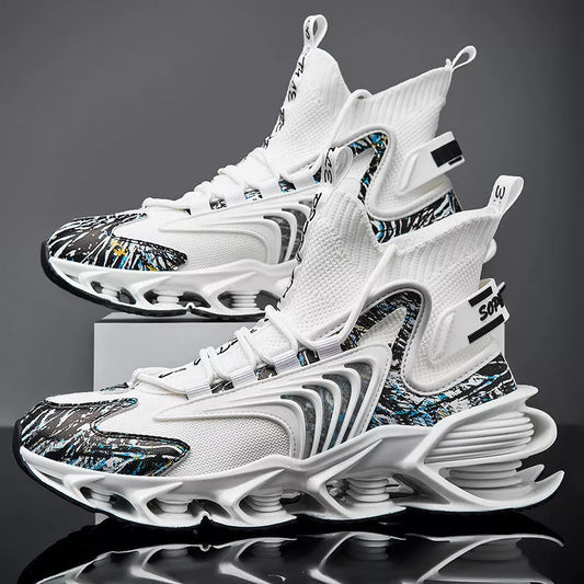 Flying Woven Large Size Mesh Men's Shoes in white, black, and beige