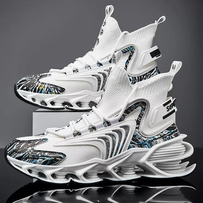 Flying Woven Large Size Mesh Men's Shoes in white, black, and beige