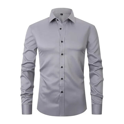 Men's stretch long sleeve work shirt in polyester, available in multiple colours and sizes S to 3XL for weights 70-130kg.