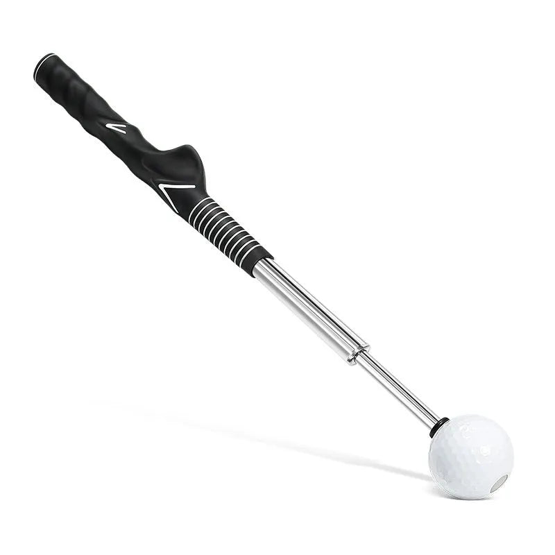 Golf telescopic swing simulator with adjustable stainless steel shaft and weighted head in black, blue, or red colours