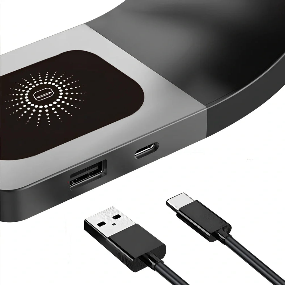 Three-in-one wireless magnetic suction bracket showing black finish and compact design