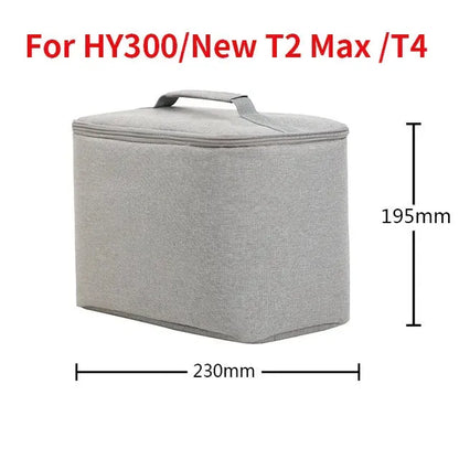 Grey Oxford cloth HY300 projector storage bag, 230x135x195mm, crossbody carry case with curved shoulder strap and lock