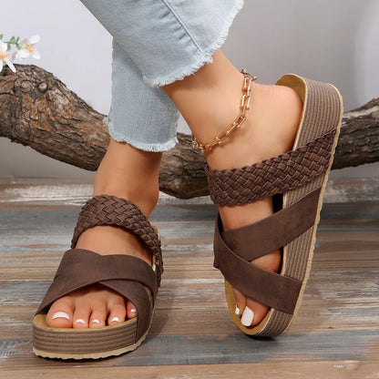 Women's woven cross-strap summer platform sandals in various colors