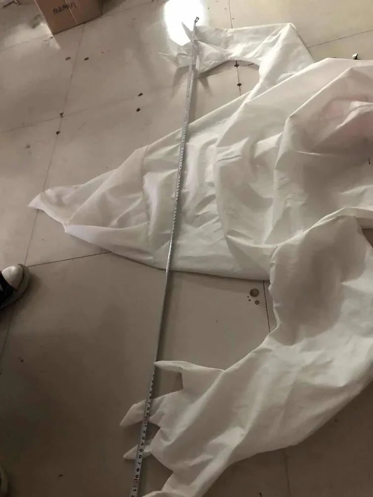 1.4m tall white inflatable Halloween ghost decoration floating outdoors, polyester material, anchored for garden use