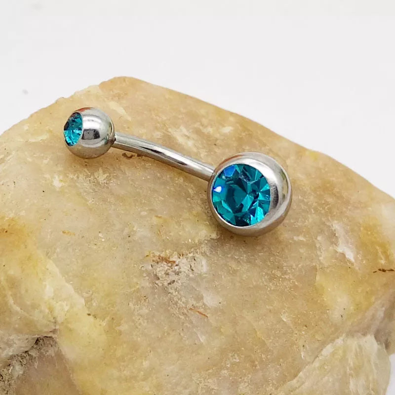 Hypoallergenic titanium steel navel buckle with alloy inlay artificial gem in various colors