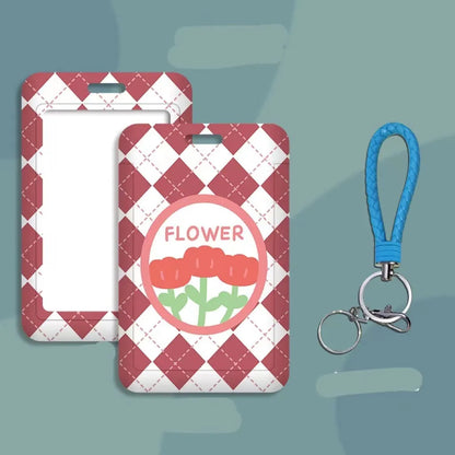 Student ID card set with plastic sleeve and neck strap in cartoon designs