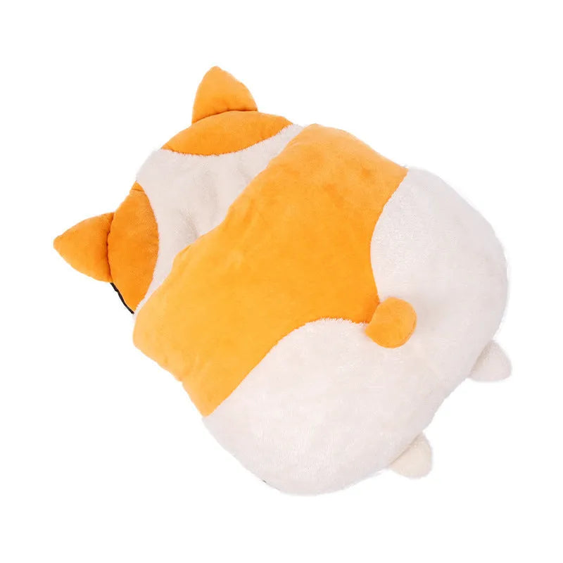 Orange semi-closed sleeping bag bed for cats on a floor, showing soft interior and dimensions.