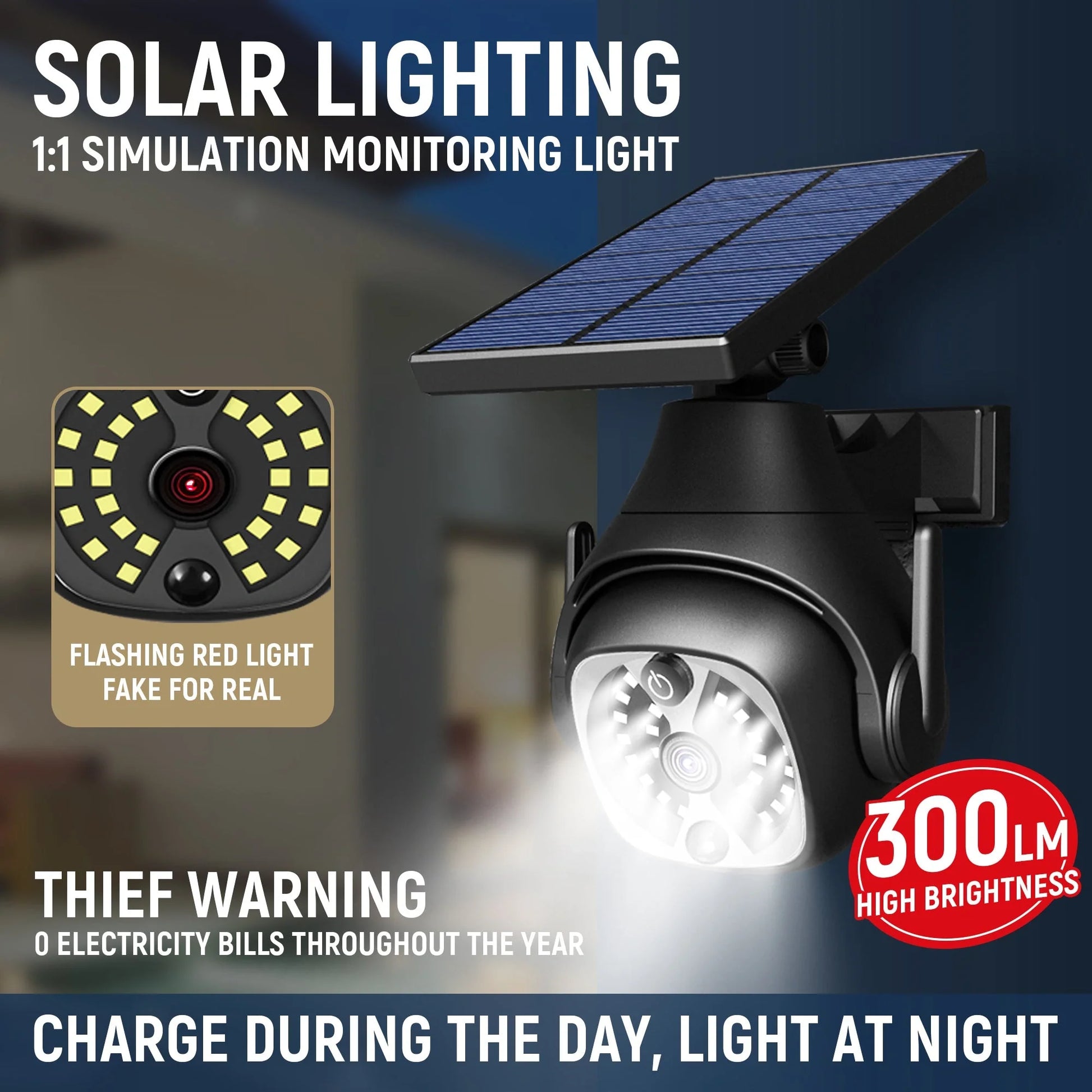 Solar-powered outdoor courtyard lights with human sensing and adjustable solar panels