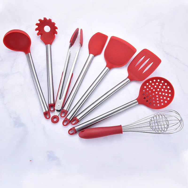 Premium Silicone Cooking Set with Stainless Steel Handles - Versatile kitchen tools for home chefs