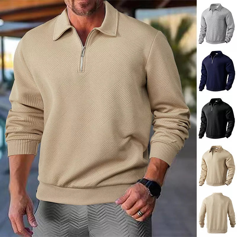 Men's Jacquard Half-Zip Sweatshirt in solid colors with unique lapel design