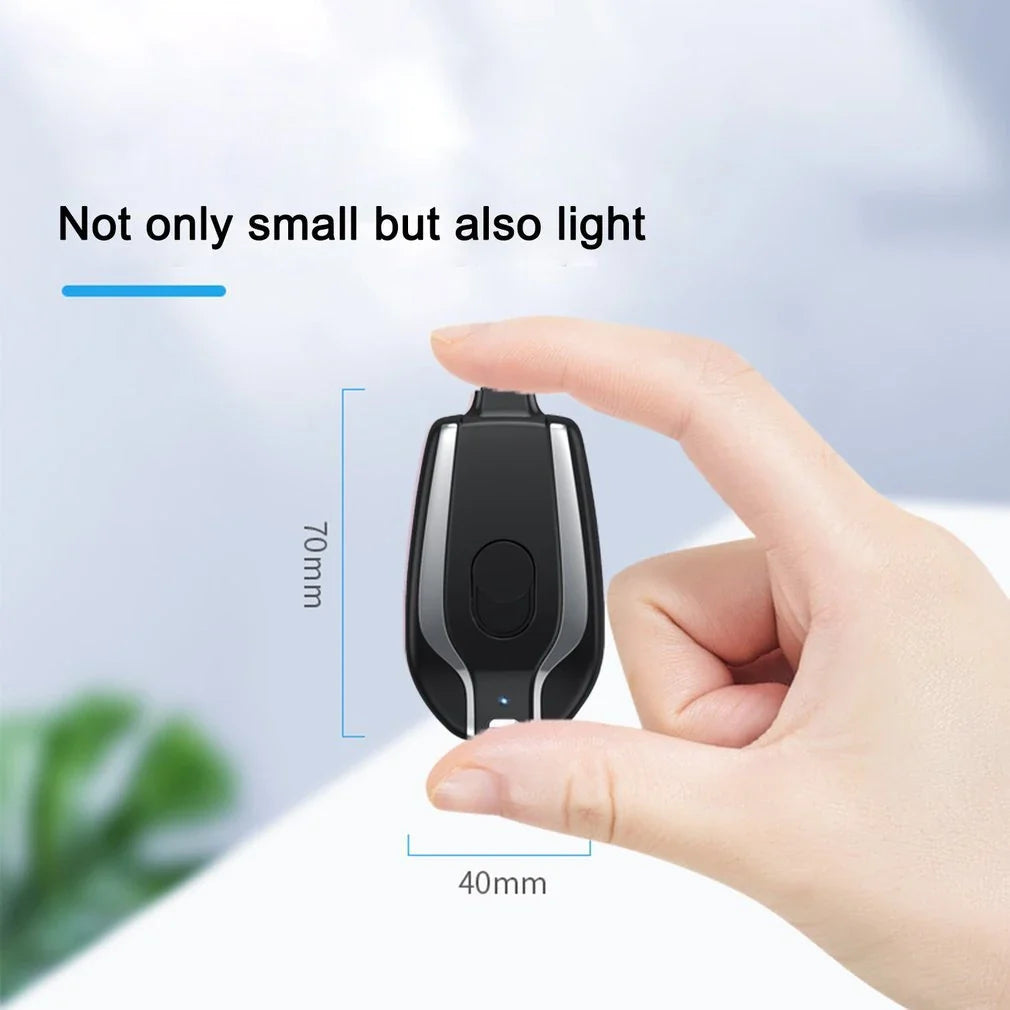 Compact 1500mAh Mini Portable Power Bank with Waterproof Rubber Exterior, Carabiner Clip, and Fast Type-C Charging