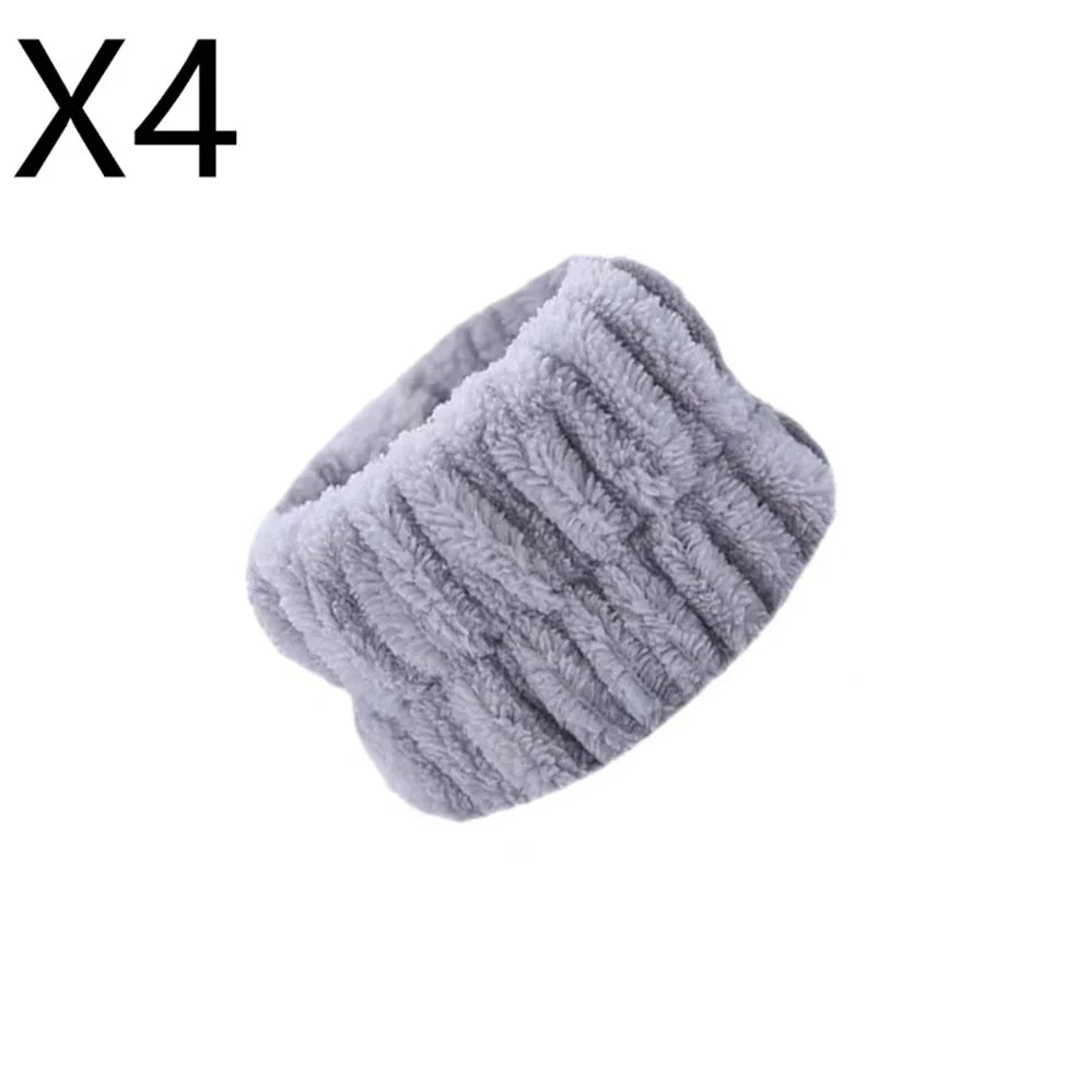 Coral velvet wrist washband with elastic band for facial cleansing, grey colour option shown