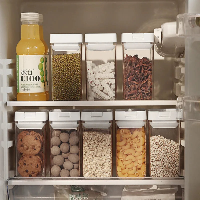 White transparent plastic storage container for grains with Japanese design, 400ml capacity, 10.9x10x7cm