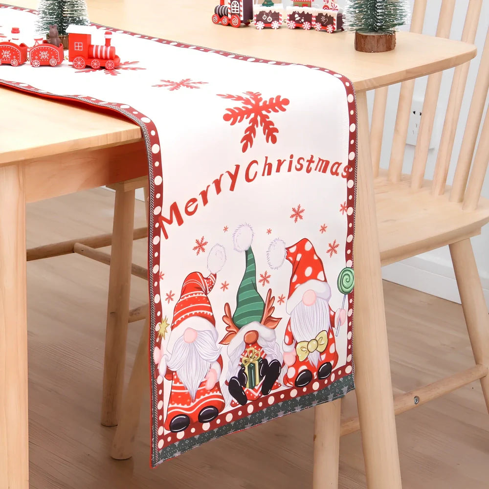 Double-sided snowman Christmas table flag measuring 180x33cm in flannel material