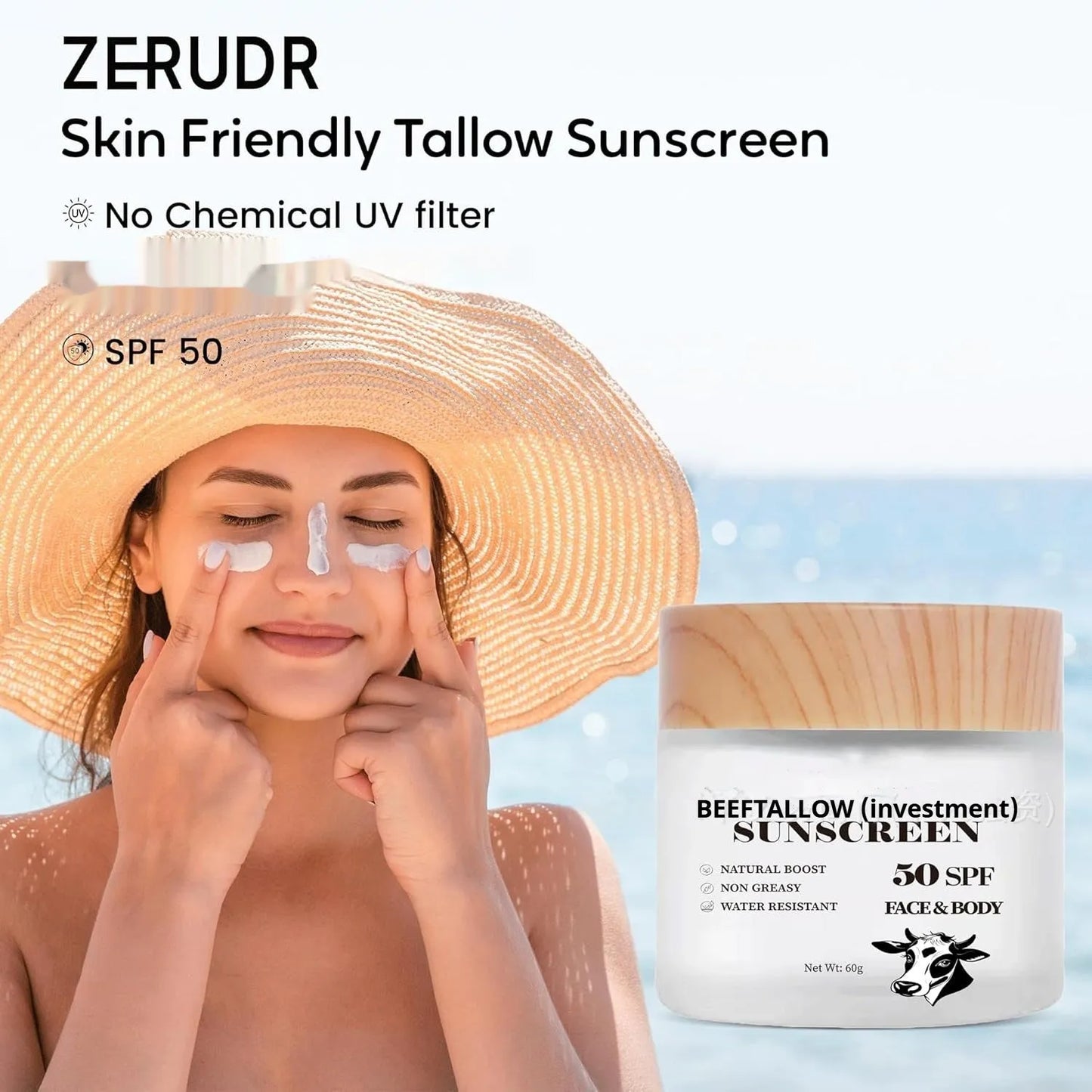 Beef tallow protective cream tube, 60g, for waterproof and non-greasy skin protection.