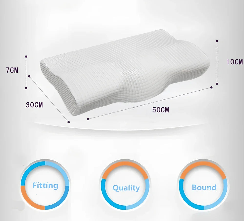 White jacquard orthopedic neck pillow with contoured memory foam for cervical support