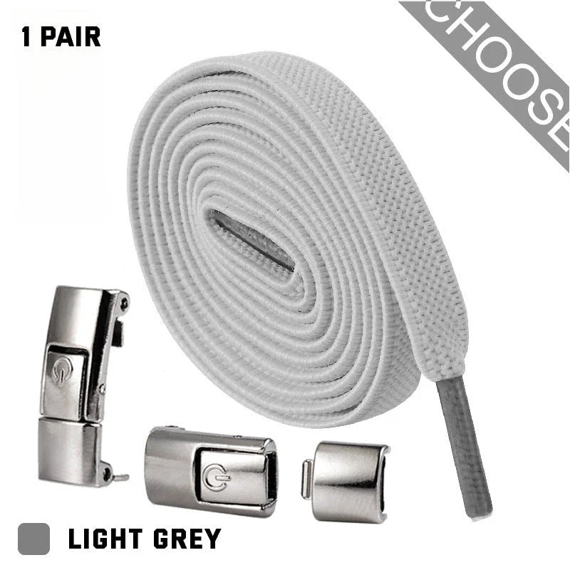 Slip-on shoelaces with elastic lock, available in a variety of colors for comfortable, no-tie shoe fastening