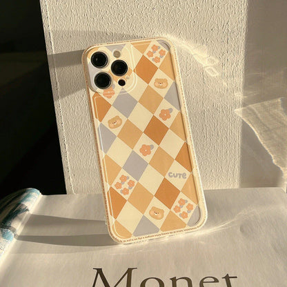 Stylish geometric phone case with laser-engraved rhombus grid pattern, made of high-quality TPU material for full-body protection against shocks and scratches.