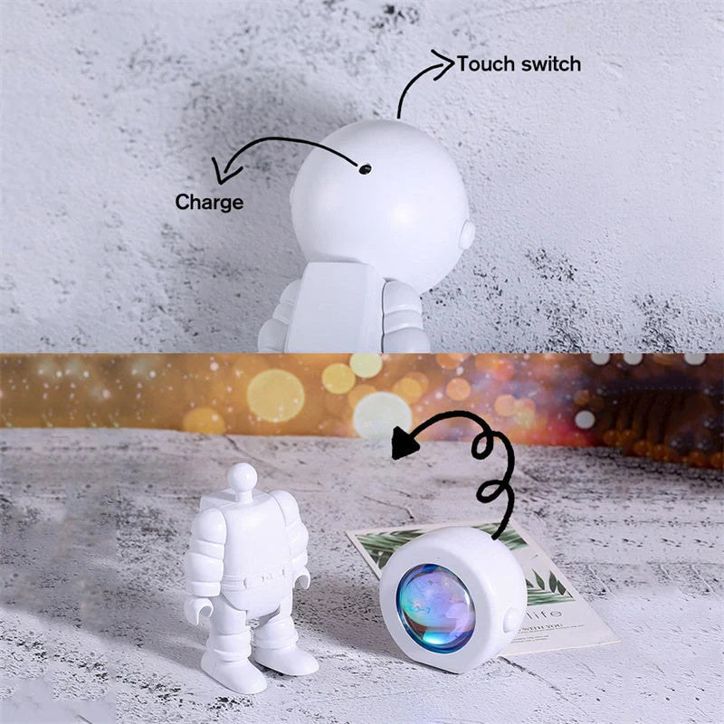 Rechargeable Astronaut Robot Rainbow Projection Sun Lamp with customizable sunset colors