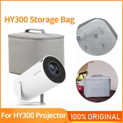 Grey Oxford cloth HY300 projector storage bag, 230x135x195mm, crossbody carry case with curved shoulder strap and lock