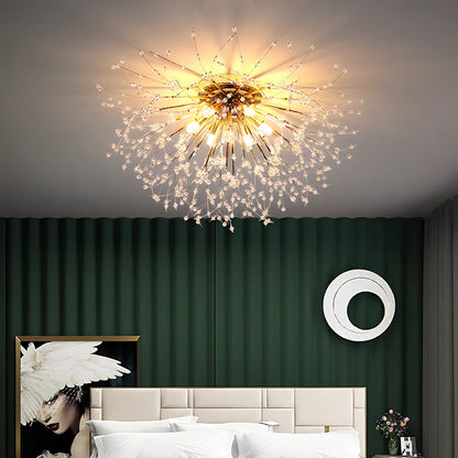 40cm dandelion crystal ceiling lamp with four adjustable heads in chrome finish