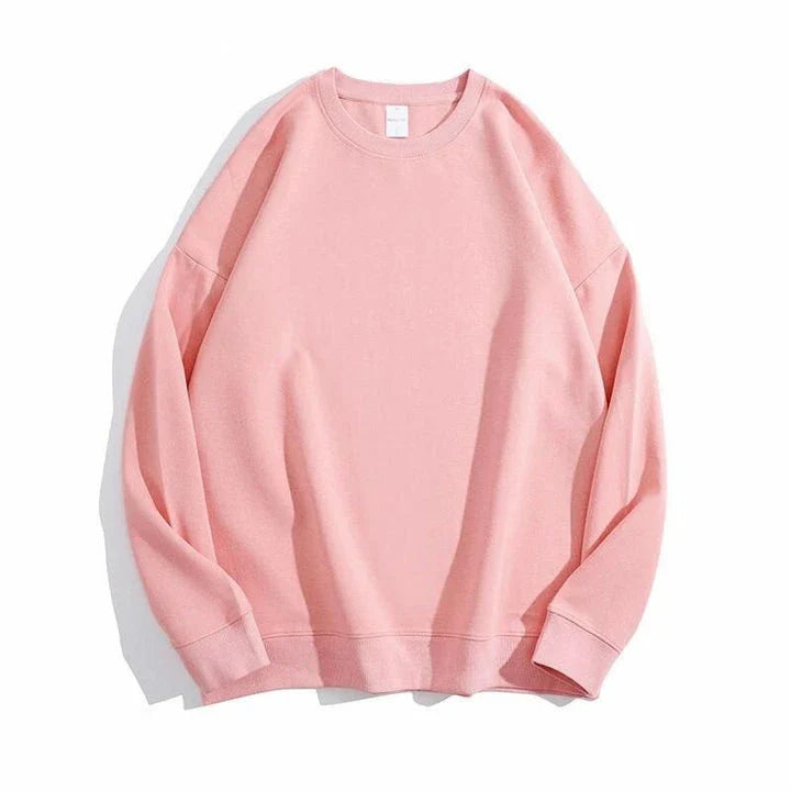 Casual O-Neck Cotton Sweatshirt for Women in Pink color
