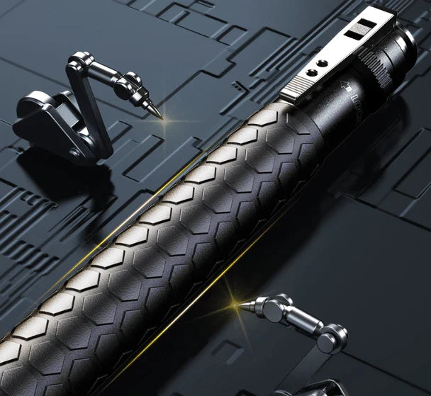 Enhanced Retractable Multi-Tool with automatic spring-loaded deployment, durable alloy steel construction, and ergonomic anti-slip handle for secure grip and personal protection.