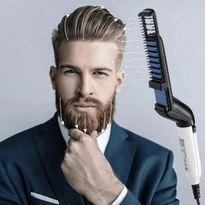 A sleek, black beard straightener comb with a heat-resistant bristle design for effortless styling of facial hair.