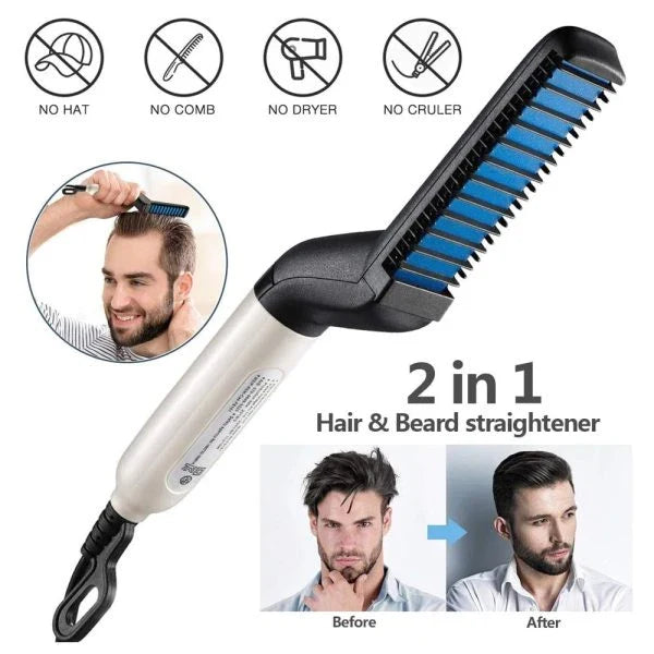 A sleek, black beard straightener comb with a heat-resistant bristle design for effortless styling of facial hair.
