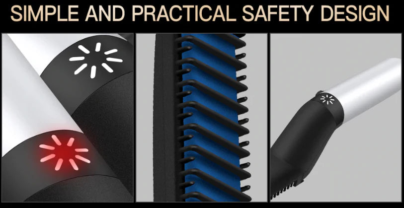 A sleek, black beard straightener comb with a heat-resistant bristle design for effortless styling of facial hair.