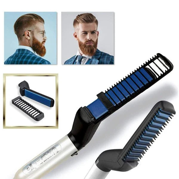 A sleek, black beard straightener comb with a heat-resistant bristle design for effortless styling of facial hair.