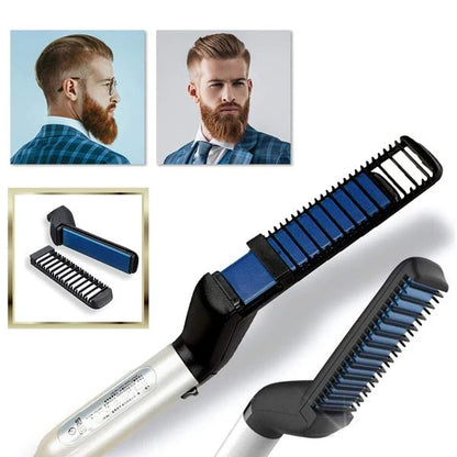A sleek, black beard straightener comb with a heat-resistant bristle design for effortless styling of facial hair.