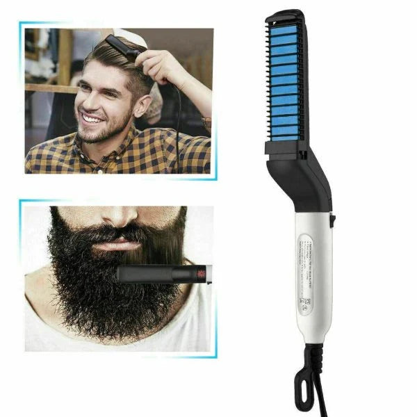 A sleek, black beard straightener comb with a heat-resistant bristle design for effortless styling of facial hair.