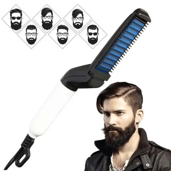 A sleek, black beard straightener comb with a heat-resistant bristle design for effortless styling of facial hair.
