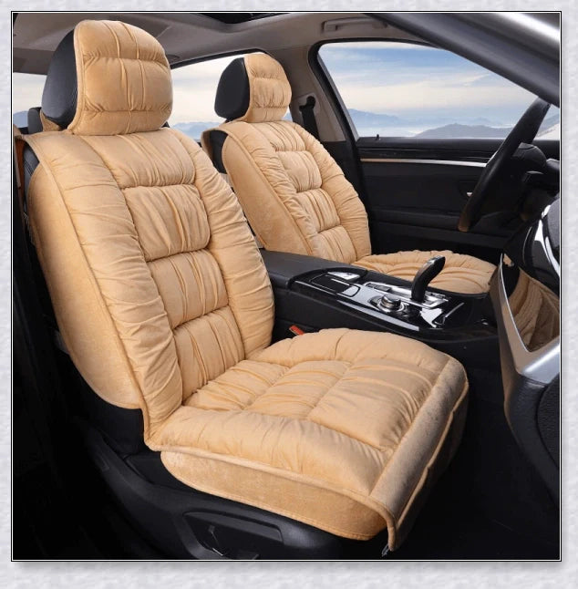 Heated car seat cover with cushioned design and plush fabric for comfortable driving experience