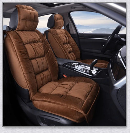 Heated car seat cover with cushioned design and plush fabric for comfortable driving experience