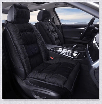 Heated car seat cover with cushioned design and plush fabric for comfortable driving experience