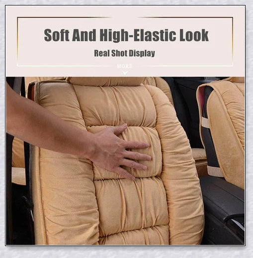 Heated car seat cover with cushioned design and plush fabric for comfortable driving experience