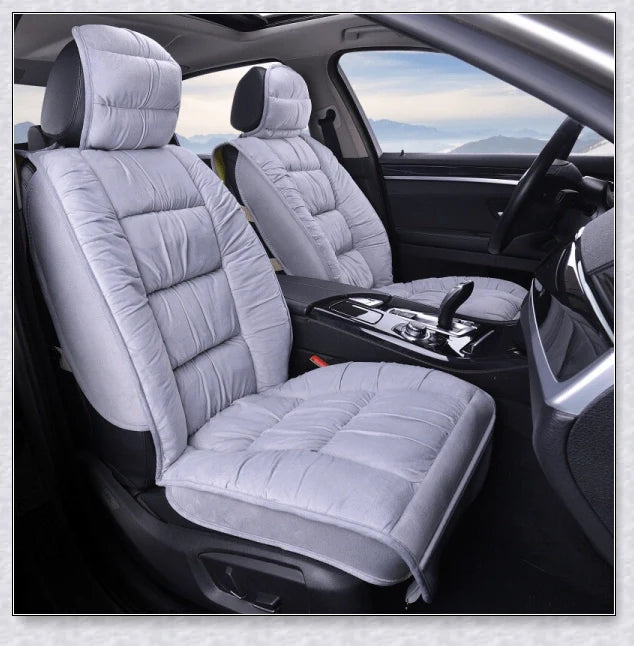 Heated car seat cover with cushioned design and plush fabric for comfortable driving experience