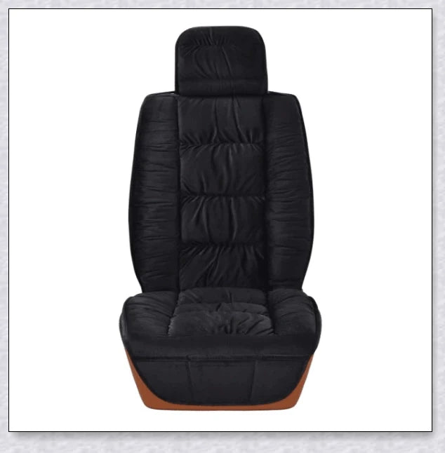 Heated car seat cover with cushioned design and plush fabric for comfortable driving experience