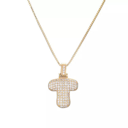 Copper Micro Inlaid Zircon Letter Pendant Necklace with customizable alphabet options