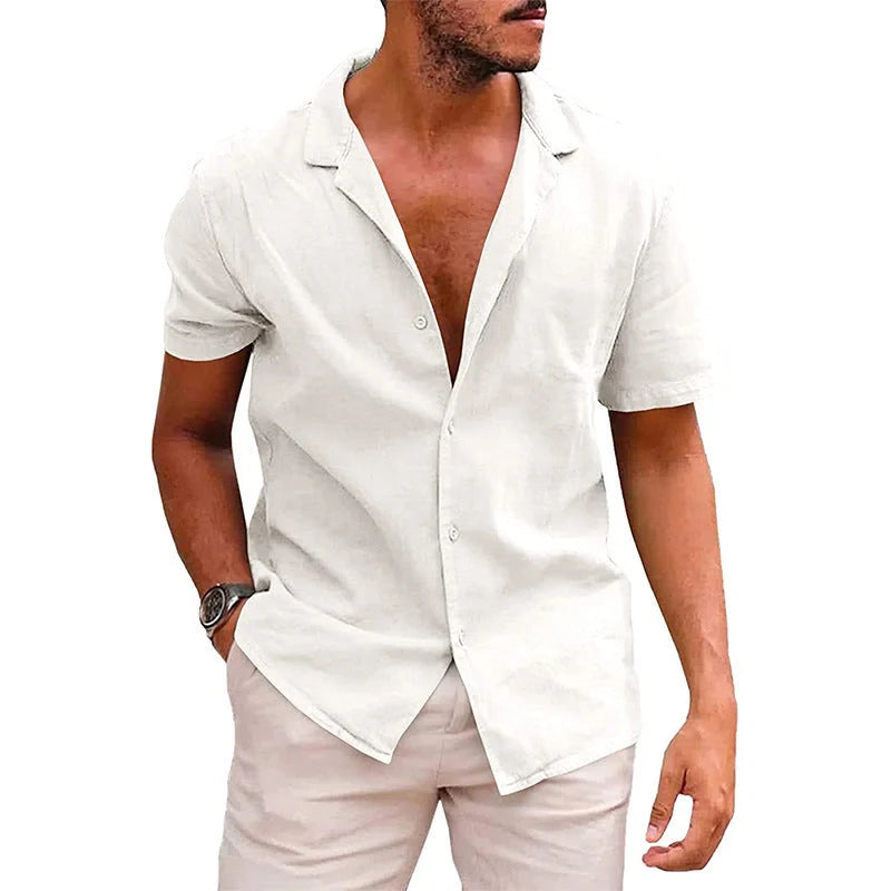 Men's casual linenCotton short sleeve button-down shirt in various colors