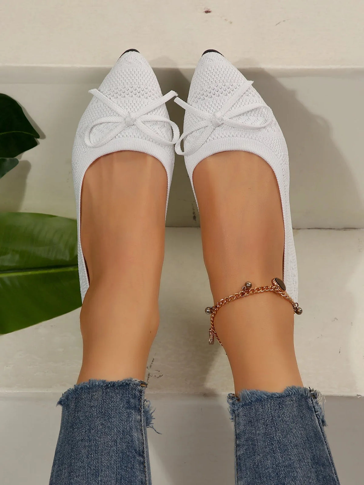 Women's knitted loafers with bow detail and pointed toe in multiple colour options